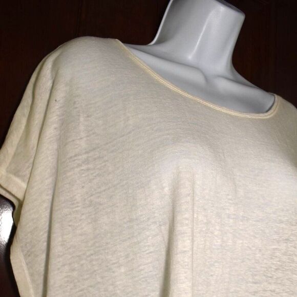 Eileen Fisher White Linen Blouse Size Large Oversized Semi Sheer Short Sleeve - Picture 3 of 11